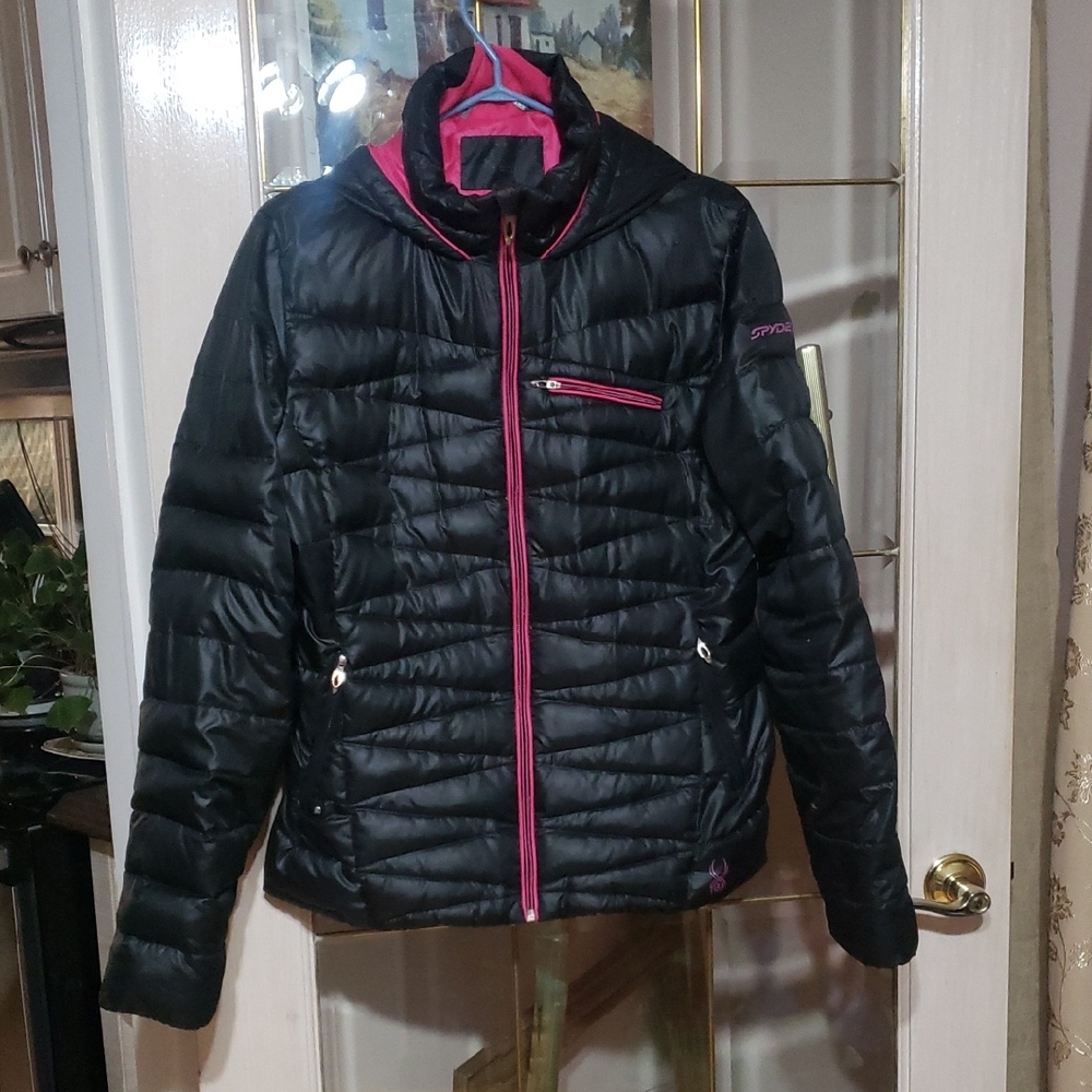 Spyder Timeless Hoodie Black with Pink Down Power Fill Jacket Sz L